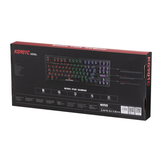 Клавиатура Marvo Gaming Mechanical keyboard 87 keys, Orange caps TKL - KG901C