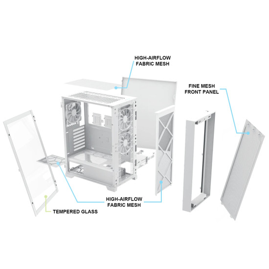 Кутия за компютър Montech AIR 1000 LITE, Mid-tower Case, TG, 3x120mm Fans, White