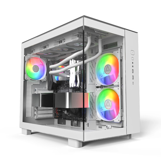 Кутия за компютър Montech KING 65 Pro, Dual Chamber Mid-tower Case, 3 ARGB Fans, White