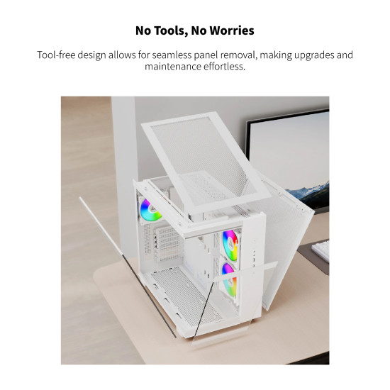 Кутия за компютър Montech KING 65 Pro, Dual Chamber Mid-tower Case, 3 ARGB Fans, White