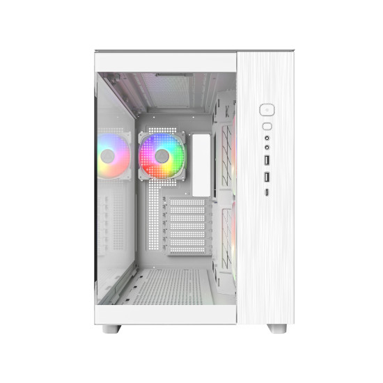 Кутия за компютър Montech KING 65 Pro, Dual Chamber Mid-tower Case, 3 ARGB Fans, White