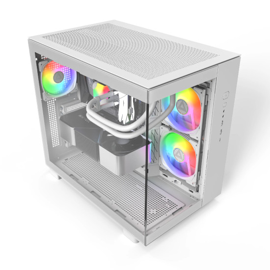 Кутия за компютър Montech KING 65 Pro, Dual Chamber Mid-tower Case, 3 ARGB Fans, White