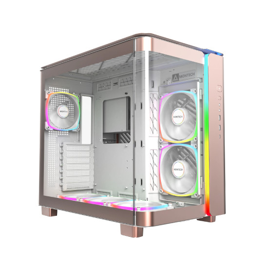 Кутия за компютър Montech KING 95 Pro, Dual Chamber Mid-tower Case, 6 ARGB Fans, 2 Front Panels, Rose Gold