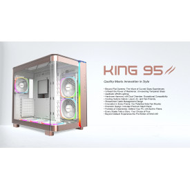 Кутия за компютър Montech KING 95 Pro, Dual Chamber Mid-tower Case, 6 ARGB Fans, 2 Front Panels, Rose Gold