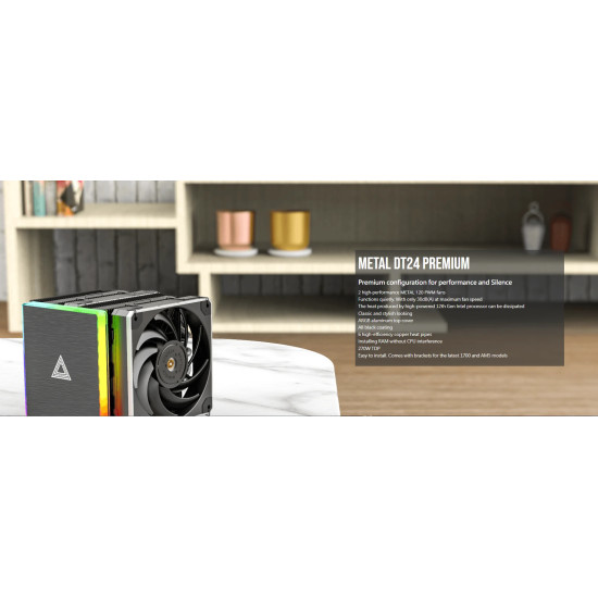 Охладител за процесор Montech METAL DT24 PREMIUM, CPU Cooler, 270W TDP, Dual Tower, ARGB, Black