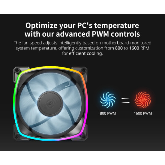 Вентилатор Montech RX120 PWM, REVERSE Fan, 120mm, ARGB, Black