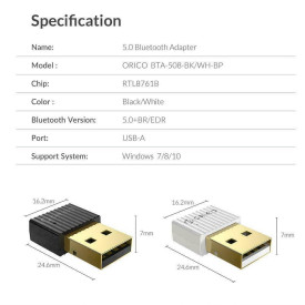 Блутут адаптер Orico Bluetooth 5.0 USB adapter, black - BTA-508-BK