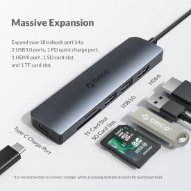 Докинг станция Orico Docking Station Type-C Power Distribution 3.0 100W - Card Reader, HDMI, Type-C x 1, USB3.0 x2 - MC-U601P