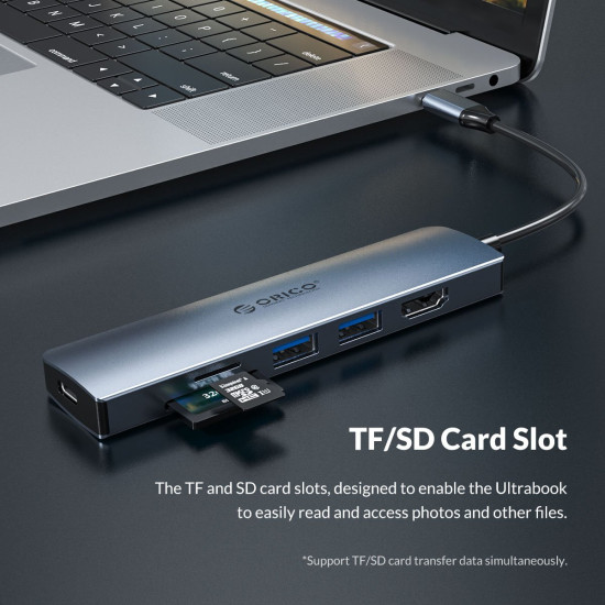 Докинг станция Orico Docking Station Type-C Power Distribution 3.0 100W - Card Reader, HDMI, Type-C x 1, USB3.0 x2 - MC-U601P