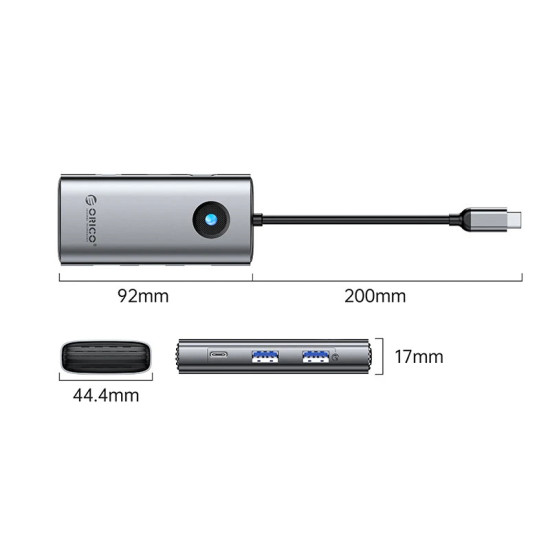 Докинг станция Orico Docking Station Type-C - PW11-6PCR-GY-EP - HDMI x 1, USB-C x 1, USB3.0 x 2, USB-C PD100W x 1, LAN x 1 (1Gbps)