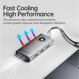Докинг станция Orico Docking Station Type-C - PW11-6PCR-GY-EP - HDMI x 1, USB-C x 1, USB3.0 x 2, USB-C PD100W x 1, LAN x 1 (1Gbps)