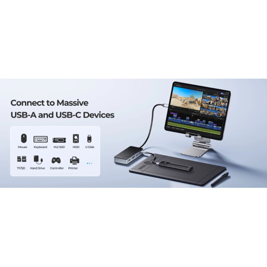 HDD докинг станция Orico M.2 SATA/NVMe - HDMI, USB3.2-A x 2, USB-C (10Gbps) x 1,USB-C (PD100W), SD/TF - OM28P-G2-BK