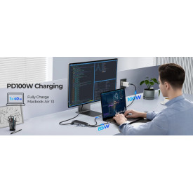 HDD докинг станция Orico M.2 SATA/NVMe - HDMI, USB3.2-A x 2, USB-C (10Gbps) x 1,USB-C (PD100W), SD/TF - OM28P-G2-BK