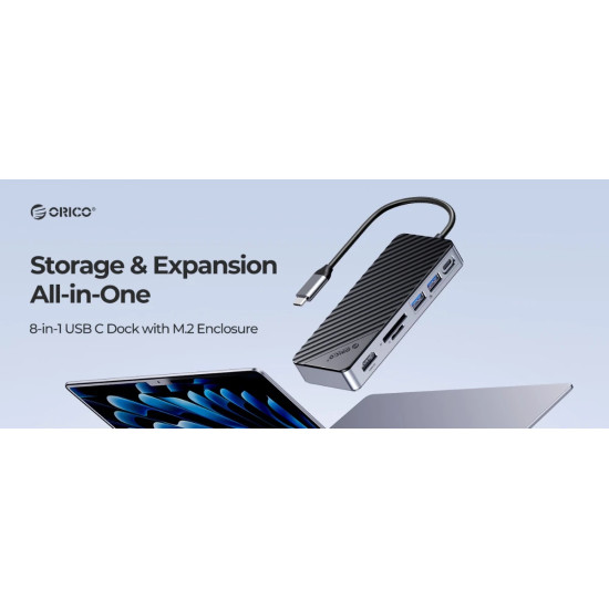 HDD докинг станция Orico M.2 SATA/NVMe - HDMI, USB3.2-A x 2, USB-C (10Gbps) x 1,USB-C (PD100W), SD/TF - OM28P-G2-BK