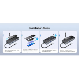 HDD докинг станция Orico M.2 SATA/NVMe - HDMI, USB3.2-A x 2, USB-C (10Gbps) x 1,USB-C (PD100W), SD/TF - OM28P-G2-BK