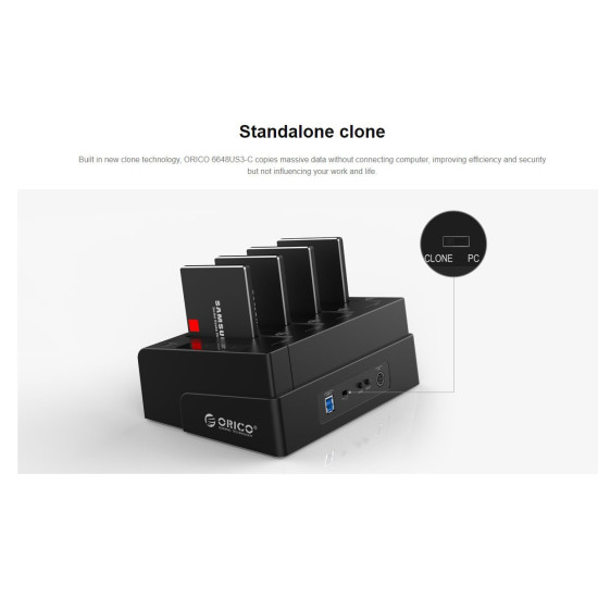 Докинг станция Orico Storage - HDD/SSD Dock/Duplicator - 4x 2.5 and 3.5 inch USB3.0, black - 6648US3-C
