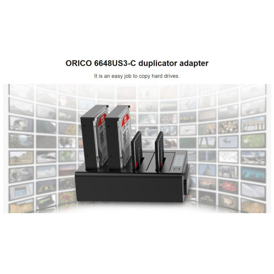 Докинг станция Orico Storage - HDD/SSD Dock/Duplicator - 4x 2.5 and 3.5 inch USB3.0, black - 6648US3-C