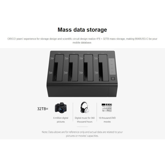 Докинг станция Orico Storage - HDD/SSD Dock/Duplicator - 4x 2.5 and 3.5 inch USB3.0, black - 6648US3-C