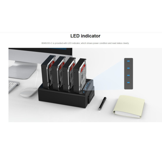 Докинг станция Orico Storage - HDD/SSD Dock/Duplicator - 4x 2.5 and 3.5 inch USB3.0, black - 6648US3-C