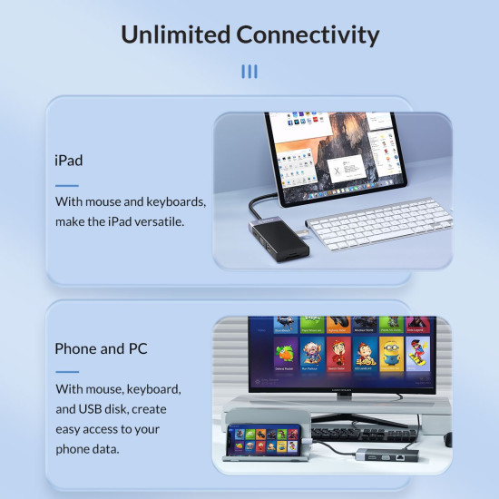 Докинг станция Orico Type-C Docking Station Power Distribution 3.0 87W - HDMI, Type-C x 1, USB3.0 x 1, USB 2.0 x 2, LAN, SD, VGA, Audio - MDK-10P-BK