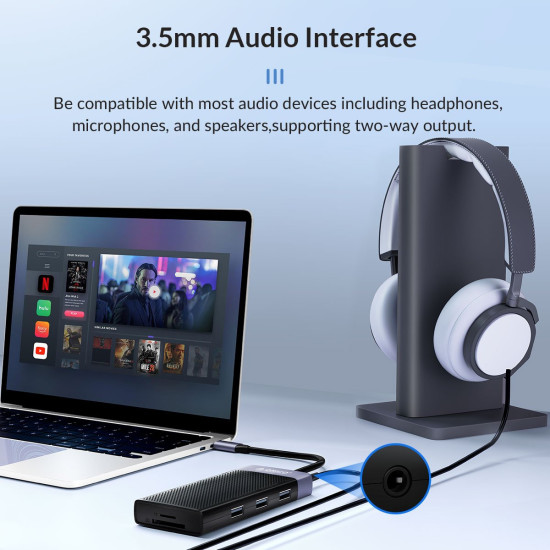 Докинг станция Orico Type-C Docking Station Power Distribution 3.0 87W - HDMI, Type-C x 1, USB3.0 x 1, USB 2.0 x 2, LAN, SD, VGA, Audio - MDK-10P-BK