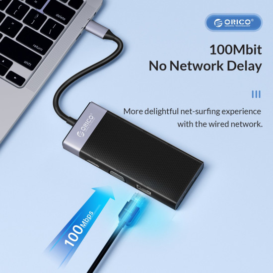 Докинг станция Orico Type-C Docking Station Power Distribution 3.0 87W - HDMI, Type-C x 1, USB3.0 x 1, USB 2.0 x 2, LAN, SD, VGA, Audio - MDK-10P-BK