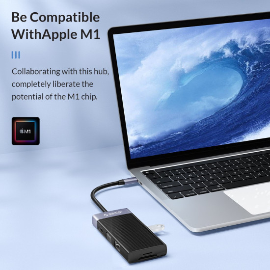 Докинг станция Orico Type-C Docking Station Power Distribution 3.0 87W - HDMI, Type-C x 1, USB3.0 x 1, USB 2.0 x 2, LAN, SD, VGA, Audio - MDK-10P-BK