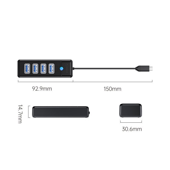 USB хъб Orico HUB USB3.1 Type-C 4 port - 4 x USB3.0 Black - PW4U-C3-015-BK