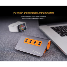 USB хъб Orico USB 3.1 Gen2 10Gbps HUB 4 port Aluminum Grey/Orange - M3H4-G2-OG
