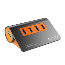 USB хъб Orico USB 3.1 Gen2 10Gbps HUB 4 port Aluminum Grey/Orange - M3H4-G2-OG