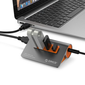 USB хъб Orico USB 3.1 Gen2 10Gbps HUB 4 port Aluminum Grey/Orange - M3H4-G2-OG