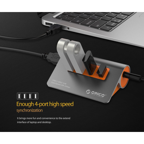 USB хъб Orico USB 3.1 Gen2 10Gbps HUB 4 port Aluminum Grey/Orange - M3H4-G2-OG
