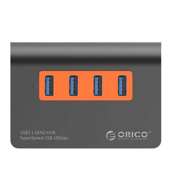 USB хъб Orico USB 3.1 Gen2 10Gbps HUB 4 port Aluminum Grey/Orange - M3H4-G2-OG