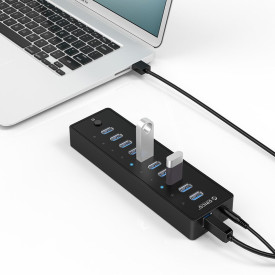 USB хъб Orico USB3.0 HUB 10 port with Premium Power Adapter, Black - P10-U3-V1-BK