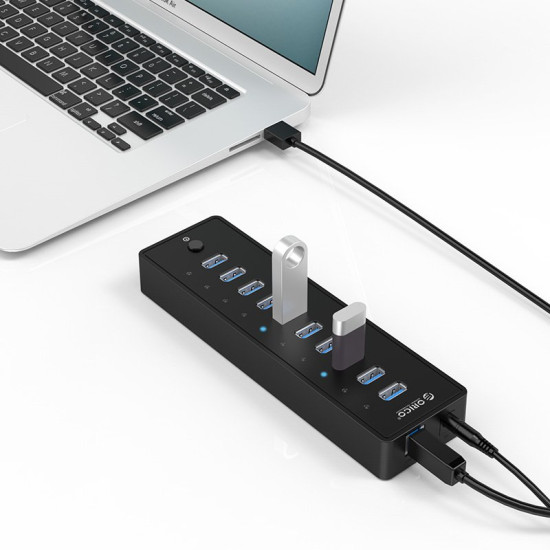 USB хъб Orico USB3.0 HUB 10 port with Premium Power Adapter, Black - P10-U3-V1-BK