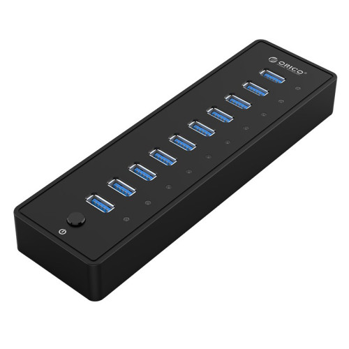 USB хъб Orico USB3.0 HUB 10 port with Premium Power Adapter, Black - P10-U3-V1-BK