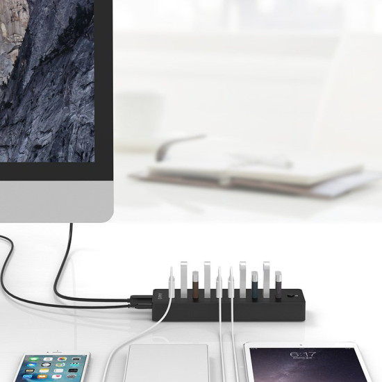 USB хъб Orico USB3.0 HUB 10 port with Premium Power Adapter, Black - P10-U3-V1-BK