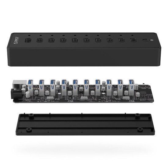 USB хъб Orico USB3.0 HUB 10 port with Premium Power Adapter, Black - P10-U3-V1-BK