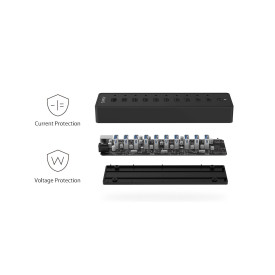 USB хъб Orico USB3.0 HUB 10 port with Premium Power Adapter, Black - P10-U3-V1-BK