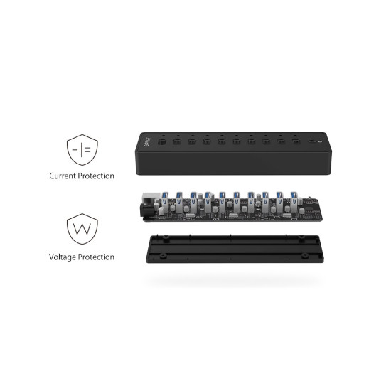 USB хъб Orico USB3.0 HUB 10 port with Premium Power Adapter, Black - P10-U3-V1-BK