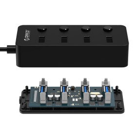 USB хъб Orico USB3.0 HUB 4 port black, 4 On/Off buttons - W9PH4-U3-BK