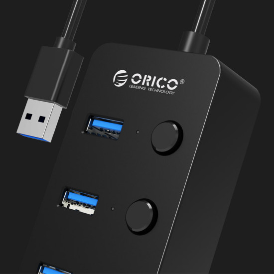 USB хъб Orico USB3.0 HUB 4 port black, 4 On/Off buttons - W9PH4-U3-BK