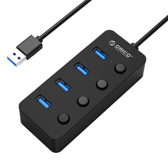 USB хъб Orico USB3.0 HUB 4 port black, 4 On/Off buttons - W9PH4-U3-BK
