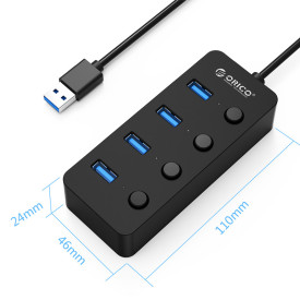 USB хъб Orico USB3.0 HUB 4 port black, 4 On/Off buttons - W9PH4-U3-BK
