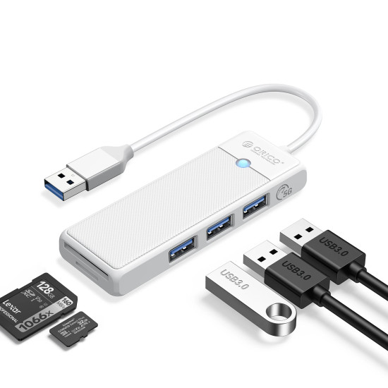 USB хъб Orico USB3.0 HUB White - 3 x USB3.0, SD, TF - PAPW3AT-U3-015-WH