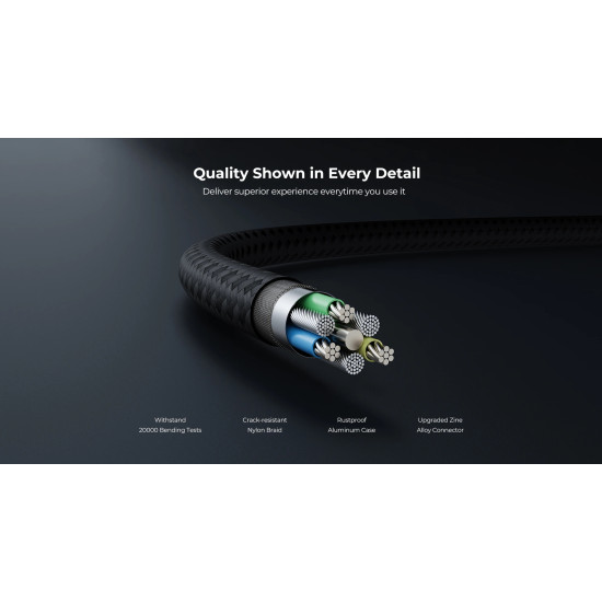 USB кабел Orico USB C-to-C PD 100W Charging 1.0m Black - GQZ100-10-BK