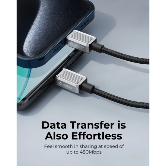 USB кабел Orico USB C-to-C PD 100W Charging 1.0m Black - GQZ100-10-BK