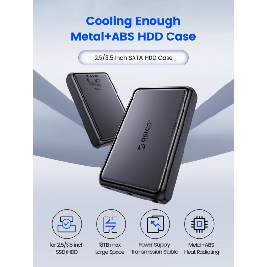 Външна кутия за диск Orico Storage - Case - 3.5 inch USB-C black - DDL35-C3-EU-BK