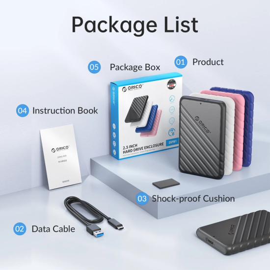 Външна кутия за диск Orico Storage - Case - 2.5 inch USB-C Black - 25PW1C-C3-BK