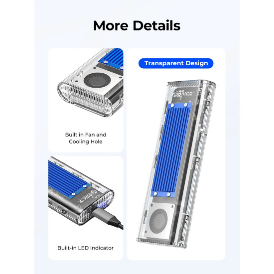 Външна кутия за диск Orico Storage - Case - M.2 NVMe M key - 40Gbps, USB-A/USB-C - TCM2-U4-BK-BP